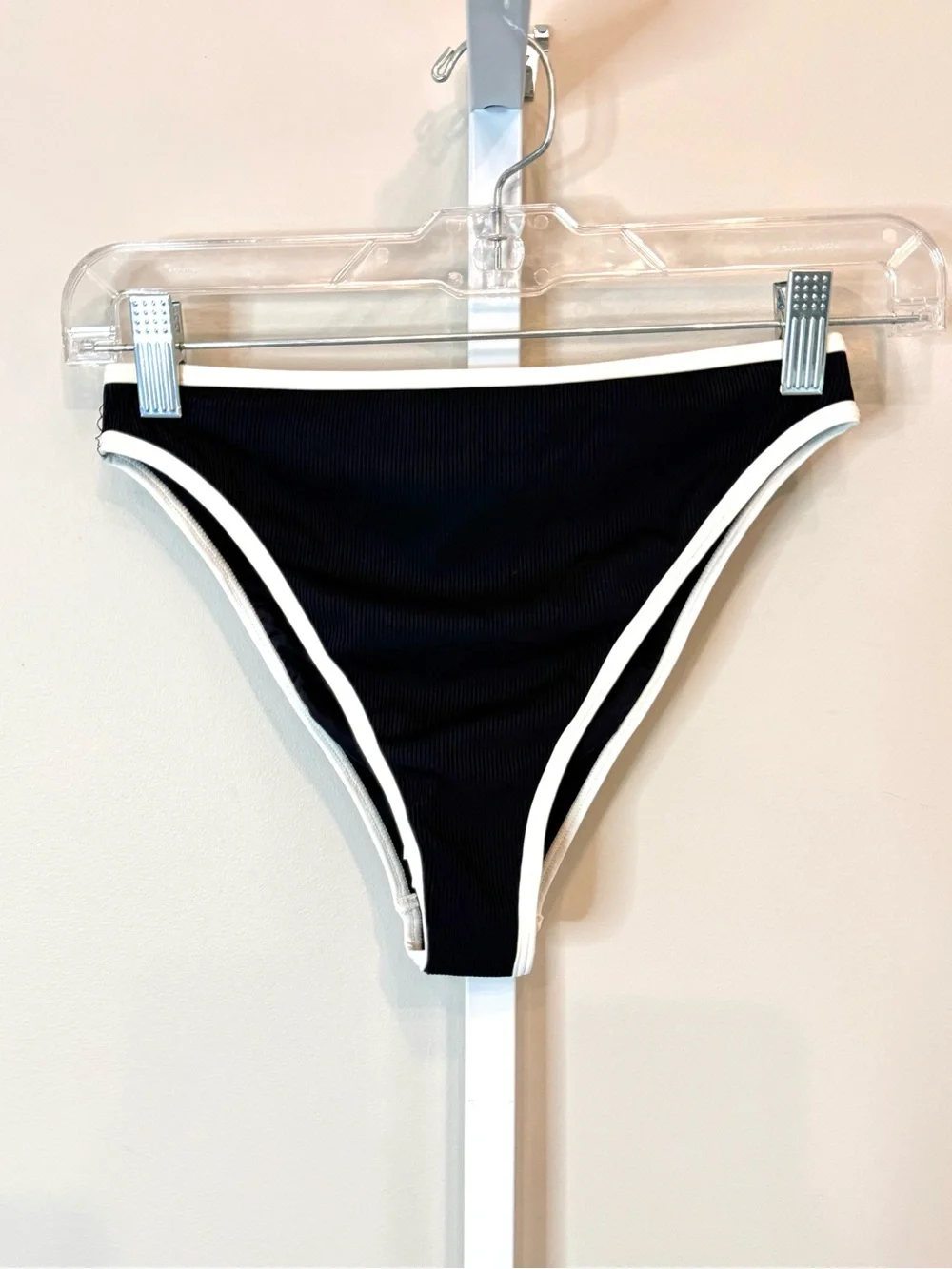 L*Space Nora Bikini Bottoms Black White Trim High Cut Size S NWT